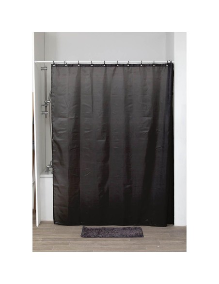 1204103 - rideau de douche polyester 180x200 cm/12 anneaux pp - noir