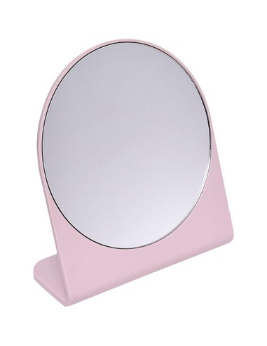 8534156-miroir forme ronde 1 face avec base - rose pale