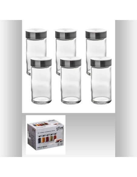 151233 - lot bocal epice x6 verre droit D. 4,5 x H. 9,5 cm