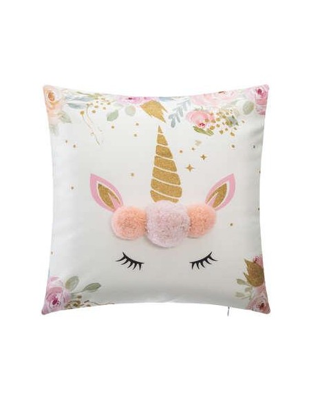 158653 - coussin carre licorne pompon