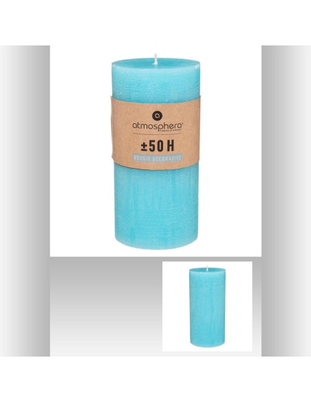 103121-bougie rnd rustic turqu 6.8x14 D. 7 x H. 14 cm