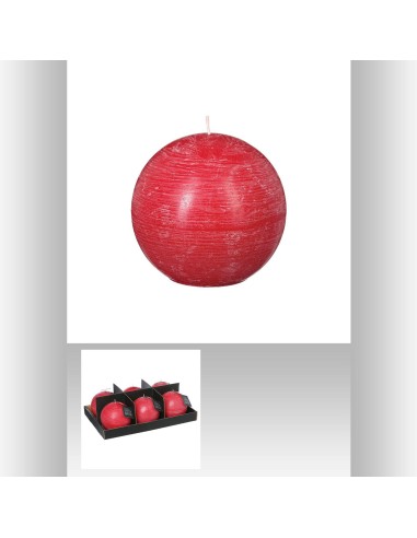 103149-bougie boule rustic rouge d12