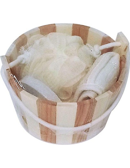 75542104 - coffret panier bois comprenant fleur de bain pierre ponce forme coeur