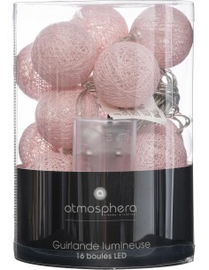 guirlande led pile 16 boules rose clair d.3,5