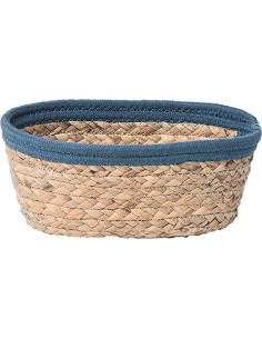 8461259-panier oval coton/matiere vegetale 21x16x9 cm - naturel/bleu