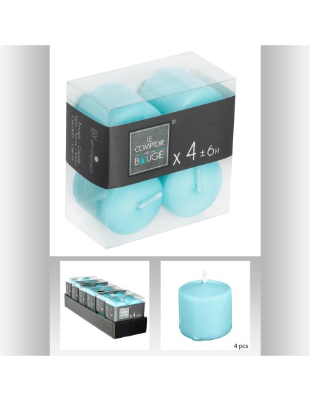 bougie vtv turquois 3.8x3.8 x4 D. 3,9 x H. 3,5 cm