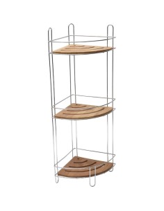 9165195 - etagere d'angle fil metal/bambou 3 niveaux - chrome/bambou