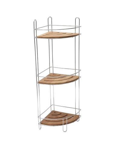 9165195 - etagere d'angle fil metal/bambou 3 niveaux - chrome/bambou