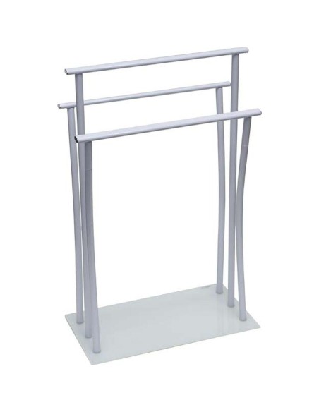 9668100 - porte serviettes metal 3 barres base en verre trempe blanc - blanc