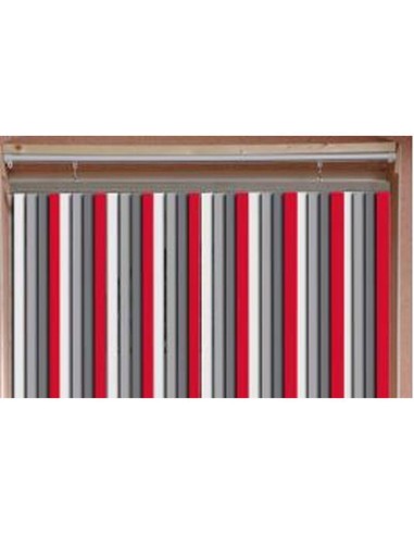 5520533-rideau de porte lanieres plastique 90 x 220 cm - blanc-gris-rouge