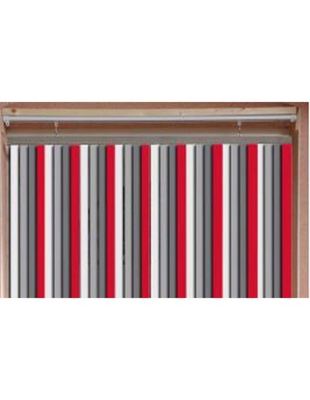 5520533-rideau de porte lanieres plastique 90 x 220 cm - blanc-gris-rouge