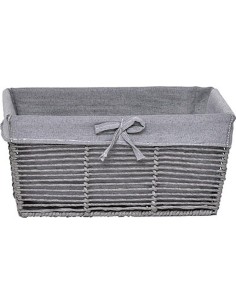 grande paniere rectangulaire papier 35.5 x 27 x h16.5 cm  - gris/ tissu gris