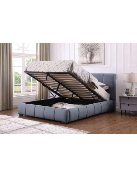 9542 - lit  new delhi gris 160x200 avec coffre a verin