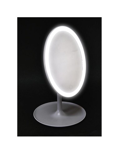 miroir ps oval a led sur pied - gris