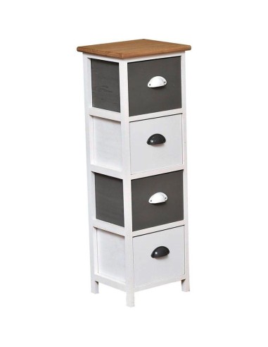 meuble paulownia/mdf 4 tiroirs avec poignees metal - naturel/gris/blanc