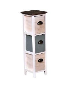 meuble paulownia/mdf 3 tiroirs avec poignees metal - naturel/blanc/vert