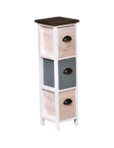 meuble paulownia/mdf 3 tiroirs avec poignees metal - naturel/blanc/vert