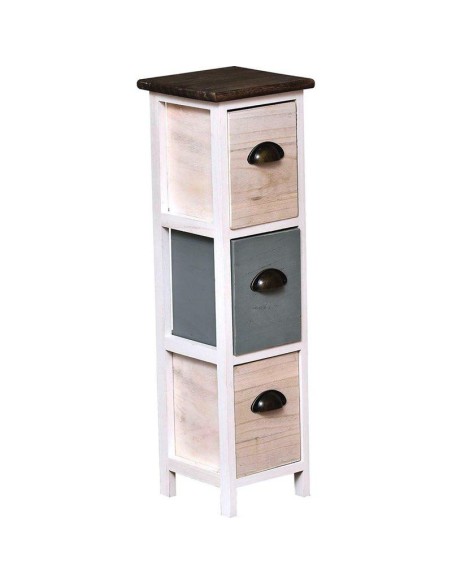 meuble paulownia/mdf 3 tiroirs avec poignees metal - naturel/blanc/vert