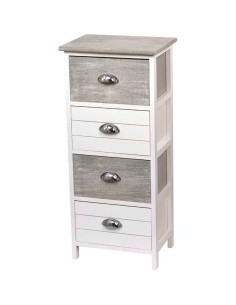meuble paulownia 4 tiroirs avec poignees metal - bicolore blanc/gris