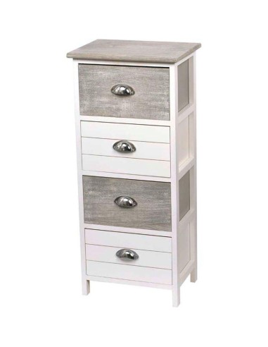 meuble paulownia 4 tiroirs avec poignees metal - bicolore blanc/gris