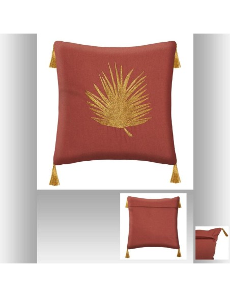 housse cous feuil brod or40x40