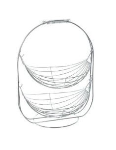 120328 - corbeille fruits 2niv silver L. 34,5 x P. 25,5 x H. 46 cm