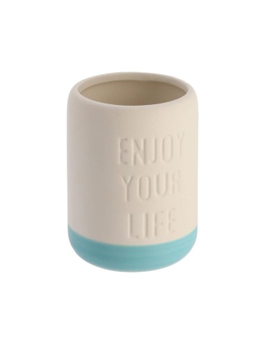 6197106-gobelet dolomite enjoy your life - blanc/turquoise