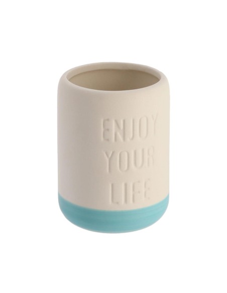 6197106-gobelet dolomite enjoy your life - blanc/turquoise