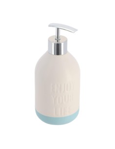 6297106-distributeur a savon dolomite enjoy your life 380 ml - blanc / turquoise