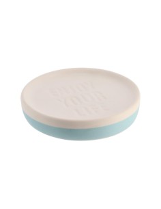 6497106-porte savon dolomite enjoy your life - blanc/turquoise