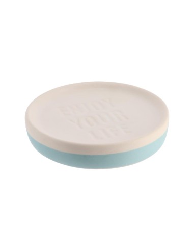 6497106-porte savon dolomite enjoy your life - blanc/turquoise