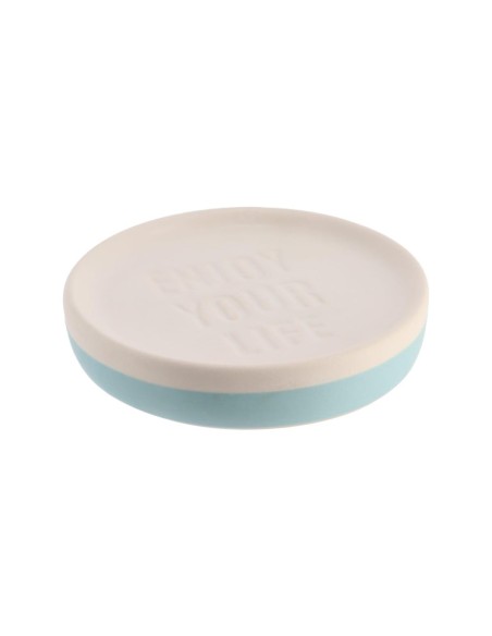 6497106-porte savon dolomite enjoy your life - blanc/turquoise