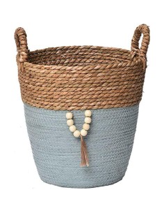 paniere ronde mm matiere vegetale et papier avec deco 31x30 cm - naturel/vert ka