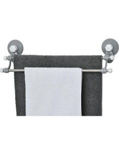 9707180 - porte serviette 2 barres acier inoxydable sur ventouses - gris/blanc
