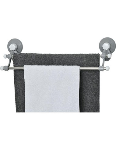 9707180 - porte serviette 2 barres acier inoxydable sur ventouses - gris/blanc