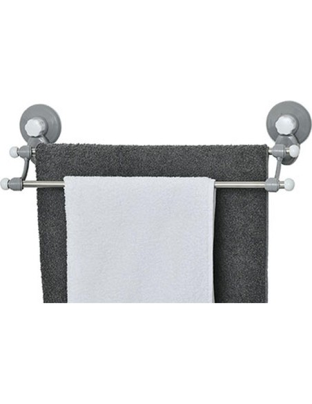 9707180 - porte serviette 2 barres acier inoxydable sur ventouses - gris/blanc