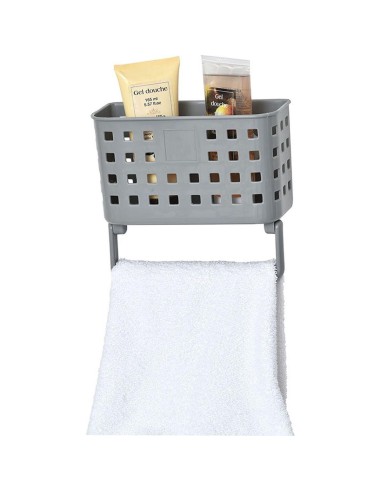 9710180 - panier pp + porte serviette sur ventouses - gris/blanc