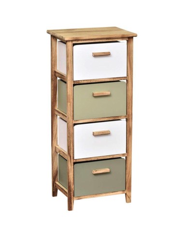 meuble mdf/paulownia 4 tiroirs avec poignees bois - bois/kaki blanc