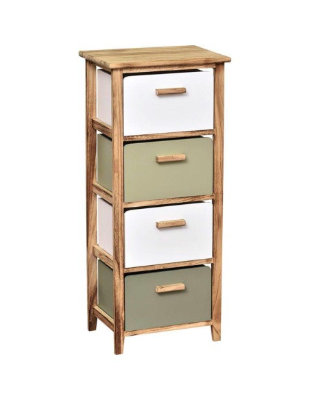 meuble mdf/paulownia 4 tiroirs avec poignees bois - bois/kaki blanc