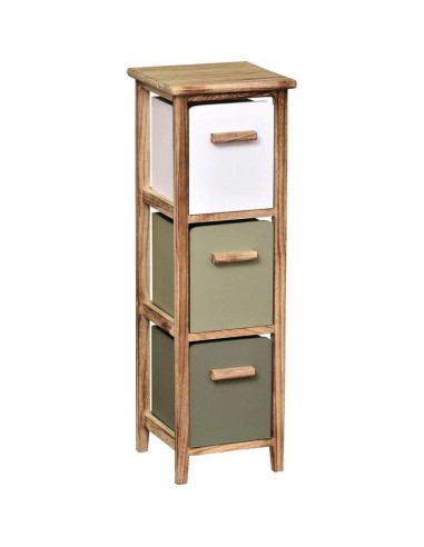 meuble mdf/paulownia 3 tiroirs avec poignees bois - bois/kaki blanc