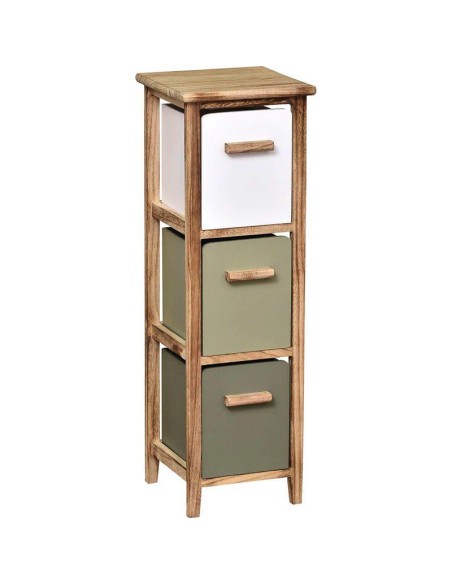 meuble mdf/paulownia 3 tiroirs avec poignees bois - bois/kaki blanc