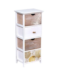 meuble paulownia 4 tiroirs avec poignees or - blanc/naturel/or