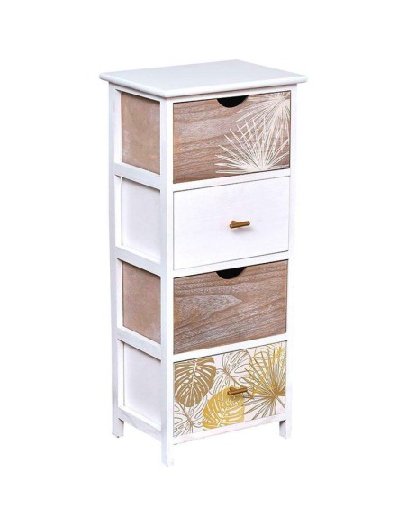 meuble paulownia 4 tiroirs avec poignees or - blanc/naturel/or