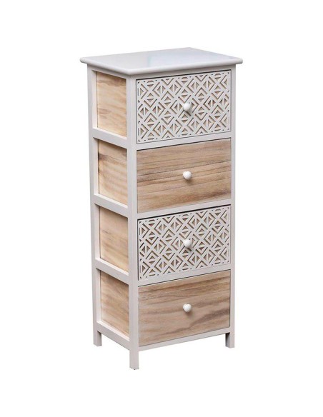 9850190 - meuble mdf/paulownia 4 tiroirs avec poignees bois - blanc/naturel grav