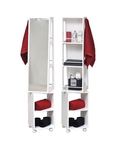 colonne mdf pivotante 3 niches + 2 etageres avec miroir - blanc