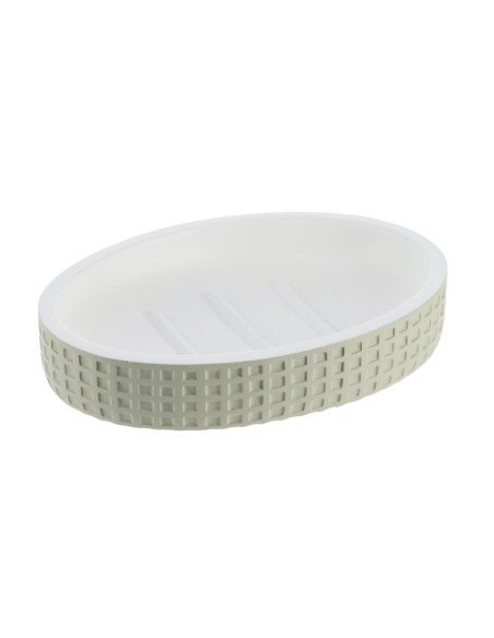 porte savon polyresine oval motif carre - vert sauge