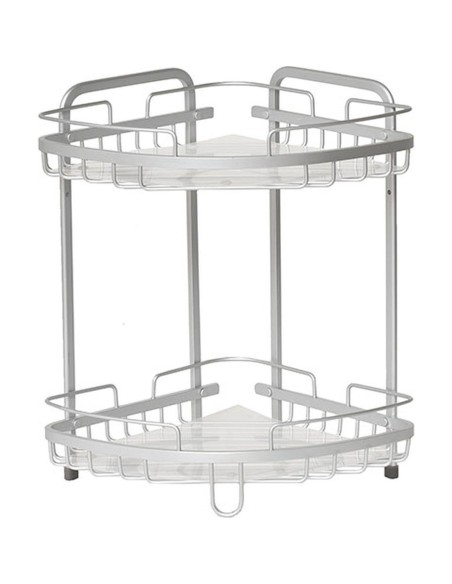 9100999 - etagere d'angle fil aluminium 2 niveaux a poser - chrome