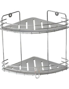 etagere d'angle metal 2 plateaux pp a poser ou a fixer - chrome/gris