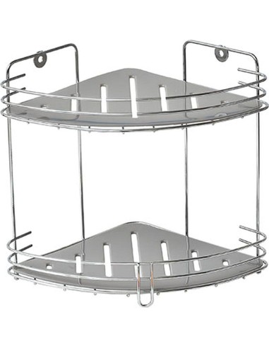 etagere d'angle metal 2 plateaux pp a poser ou a fixer - chrome/gris
