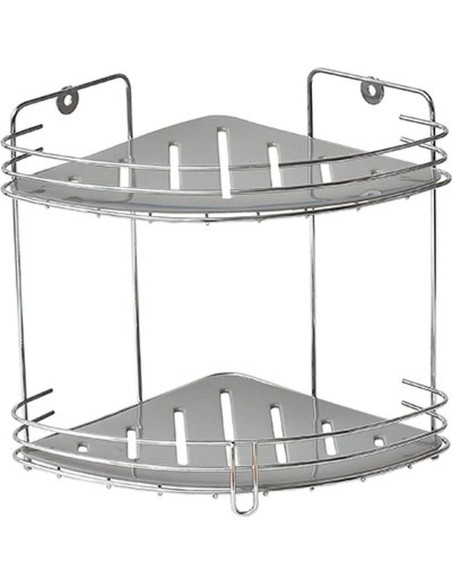 etagere d'angle metal 2 plateaux pp a poser ou a fixer - chrome/gris